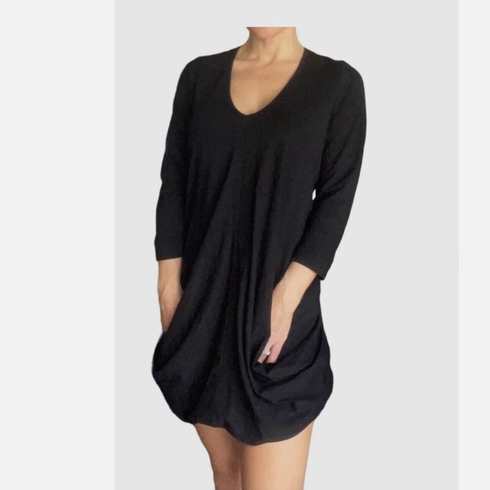 Anne Fontaine US Size 12 Black Norina Bubble Hem Draped Dress